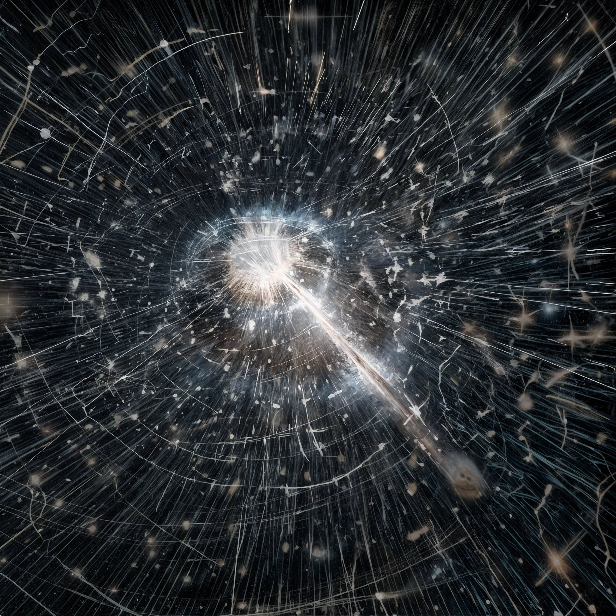 Das Titelbild zeigt eine Nova oder Explosion im Weltraum, mit diversen Linien und Punkten, die ein kreisförmiges Muster bilden. Im Zentrum des Bildes befindet sich ein helles weißes Licht, das vom Zentrum ausstrahlt und in einem gelben, dreidimensionalen Smiley endet. Der Gesamteindruck ist einer von Energie und Bewegung, mit einem Gefühl von Tiefe und Räumlichkeit.